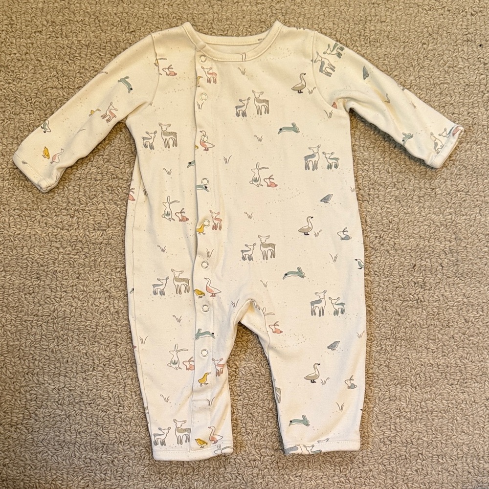 Pehr Neutral Cream Baby One-Piece with Tiny Animal Print